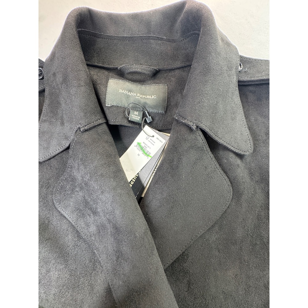 Banana Republic Vegan Suede Trench Vest Black Belted Sleeveless Coat M Western - Picture 11 of 16